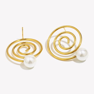Dreamshow Imitation Pearl Jewelry Women's <strong>Earrings</strong> Conch Design Fashion Stud <strong>Earrings</strong> Gold Plated Stainless Steel Trendy Jewelry - Product Image 2