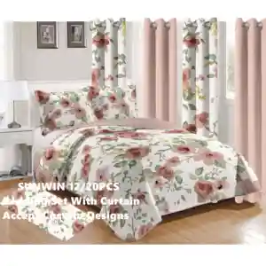 批发床单窗帘套装窗帘床单套装10件超细纤维被子特大床单棉防水床罩