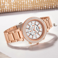 Wlisth S539 Montres-bracelets pour femmes Robe Or rose Dames Cristal Diamant Acier inoxydable Quartz Femmes Montre Femme Montre Lumineuse