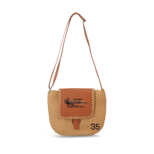 Bolso bandolera con solapa de rafia sintética 30x18x11cm con correa de cuero para mujer - Product Image 2