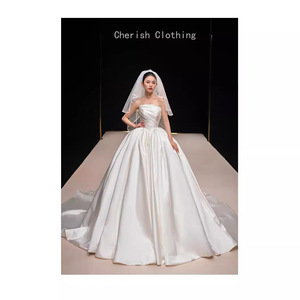 Strapless Satin Wedding Dress Ball Gown Natural Waistline Long Train Simple Style For Brides - Product Image 3
