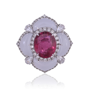 18K White <b>Gold</b> Tourmaline Chalcedony Diamond Accent <b>Ring</b> Floral <b>Cocktail</b> <b>Ring</b> Luxury Gemstone Fine Jewelry for Women - Product Image 6