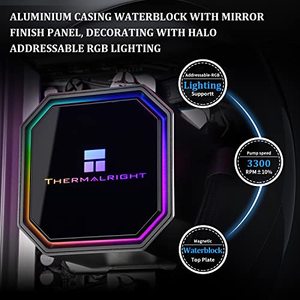 เทอร์มาลไรท์แบบแข็งปริซึม240สีดำ ARGB AIO CPU คูลเลอร์พร้อมพัดลม PWM ขนาด120มม. คู่สำหรับ AM5แอมป์ AM4คอมพิวเตอร์เกม LGA1700 Intel - Product Image 4