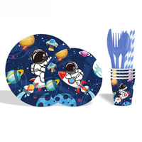 Ensemble de vaisselle jetable pour fête d'anniversaire sur le thème de l'espace, assiettes en papier, gobelets, serviettes, nappe, bannière, décoration de fête sur le thème des planètes
