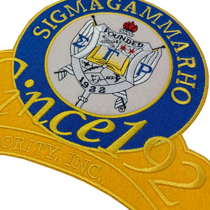 Personalizado Bordado Azul e Amarelo Dourado Sigma Gamma Rho SGRHO Sorority Desde 1922 Escudo Chenille Ferro em Patches para Jaqueta