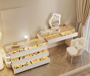 Meja rias kayu mewah kualitas tinggi cermin LED besar meja rias dada penyimpanan besar furnitur kamar tidur - Product Image 6