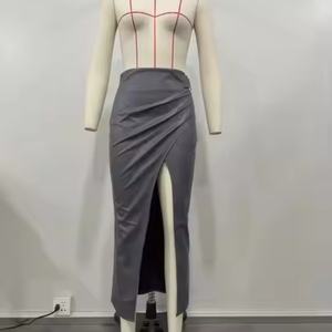 กระโปรงหนังสีเทาแฟชั่นใหม่ปี 2023 ขายส่ง กระโปรงยาวหนัง PU เซ็กซี่ ทันสมัย สบายๆ ระบายอากาศได้ดี สำหรับผู้หญิง - Product Image 4