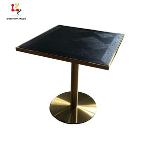 Bàn Ăn Gỗ Đen Nhà Hàng Thiết Kế Độc Đáo Với Bàn Kim Loại Màu Vàng Đồng Thau - Product Image 1