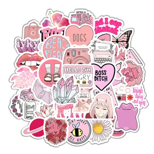 50 Stuks Roze Leuke Laptop Stickers, Waterdichte Vsco Trendy Esthetische Hydroflasks Bagage Herbruikbare Stickers Voor Tieners Meisjes