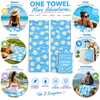 Serviette de plage en microfibre à imprimé floral tropical personnalisé - Sans sable, séchage rapide, portable, absorbante pour adultes et enfants