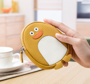 Porte-monnaie féminin mignon en forme de dessin animé, petit portefeuille, fermeture éclair, mini sac de rangement pour la monnaie, pour femmes, en cuir véritable, porte-monnaie pingouin - Product Image 2