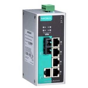 Commutateur PoE non géré Moxa EDS-P206A-4PoE-S-SC-T sur rail DIN, 5 ports Ethernet, 24V, IEEE 802.3, Réseautage industriel - Product Image 1