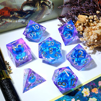 Dés polyédriques bleus rêveurs pour jeux de rôle Dungeons & Dragons, à coins coupés, brillants, en résine, lot de 7 dés liquides 4