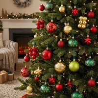 Ensemble de 44 boules de Noël incassables, décorations de Noël en plastique peint, décorations suspendues pour arbre de Noël, boîte cadeau pour la maison et les fêtes