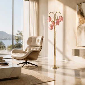 Lampe sur pied en verre rose en forme de tulipe, LED E26, lumière blanc chaud doux, style contemporain, grande taille pour salon et chambre à coucher - Product Image 6