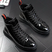 Baskets décontractées à plateforme en cuir verni haut de gamme pour hommes, chaussures de style Mid/High Top adaptées aux étudiants et aux hommes