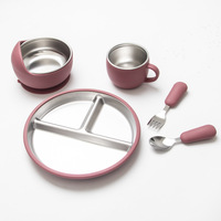Vaisselle pour bébé sans BPA, en acier inoxydable 304, assiette à ventouse en silicone avec bol divisé pour enfants