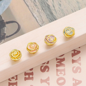 ลูกปัดกุหลาบทองแดงทรงกลมกลวงรูปดอกไม้สำหรับทำเครื่องประดับอุปกรณ์ DIY ลูกปัดโลหะ AC4398 - Product Image 4