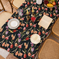 Linge de table en tissu jacquard à motifs floraux, nappe à franges à imprimé tulipes colorées pour table à manger rectangulaire, décoration de la maison