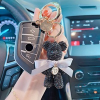 Porte-clés de voiture en vinyle Ours Violent de taille moyenne, entièrement orné de strass, avec lettre créative et grande boucle, pendentif de sac, figurine pour femme LX1040