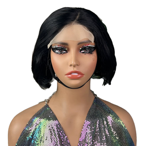 Wholesale Brazilian Hair <b>Short</b> 8in 2x6 for Lace Closure Bob 150% Density Double Drawn Transparent Lace Burgundy Wine Black Women - Product Image 2