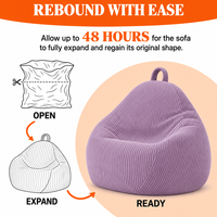 Fauteuil pouf confortable en velours côtelé en forme de larme, fauteuil canapé moelleux avec housse amovible et lavable, meuble compressé sous vide pour enfants