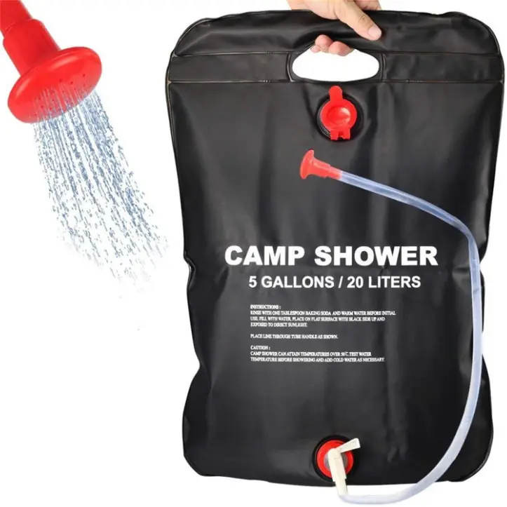 Bolsa de chuveiro solar, 5 galões/20l, saco de banho para acampamento, com mangueira removível e chuveiro ligável, para camping, caminhadas na praia