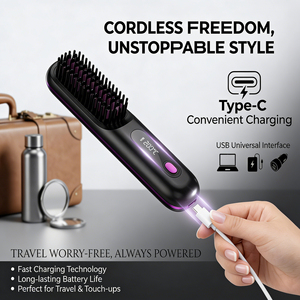 Alisador de Pelo Portátil Inalámbrico con Recubrimiento Cerámico, Peine Iónico Alimentado por Batería y USB para Uso en RV, No Daña <span class=keywords><strong>el</strong></span> Cabello, Viaje - Product Image 4