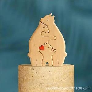 Ornement Puzzle Famille d'Ours en Bois, Pin Massif, Design Rustique, Décoration de Salon, Cadeau pour la Saint-Valentin - Product Image 1