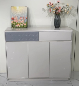 Modern Freestanding <b>Shoe</b> <b>Rack</b> Cabinet Gray White Entryway <b>Storage</b> Console Ventilated Door Home Furniture - Product Image 2
