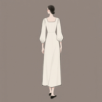 Robe élégante pour femmes à col carré, style printemps, style Audrey Hepburn, manches longues, couleur unie, robe décontractée