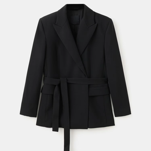 Blazer da Donna Elegante Casual Nero <span class=keywords><strong>con</strong></span> <span class=keywords><strong>Cintura</strong></span>, Doppio Petto, Collo a Revers, Lunghezza Regolare, <span class=keywords><strong>in</strong></span> Maglia, per Ufficio - Product Image 1