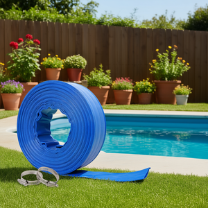 สายยางระบายน้ำแบบแบน ขนาด 1-1/2 นิ้ว ยาว 2.6 นิ้ว สีน้ำเงิน ทำจาก PVC คุณภาพสูง สำหรับงานหนัก ความยาว 100 ฟุต ใช้สำหรับล้างสระว่ายน้ำและสวน - Product Image 2