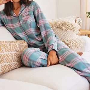 Kadınlar için pazen pijama 100% organik pamuk pijama takımı sürdürülebilir kadın pijama özelleştirmek bayan pijamas