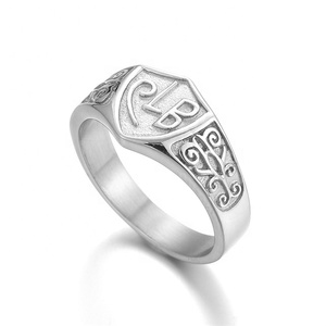 Yiwu Aceon Casting Floral Embossed Solid Shield Various Language <strong>CTR</strong> Legacy Stainless Steel Plain <strong>Ctr</strong> <strong>Ring</strong> - Product Image 4