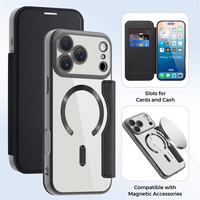 Casing HP iPhone 18 Pro Max 17 16 15 14 13 dengan Slot Kartu, Pelindung Lensa, Dompet Lipat, dan Pengisian Daya Nirkabel, Bahan TPU Berlapis Elektroplating
