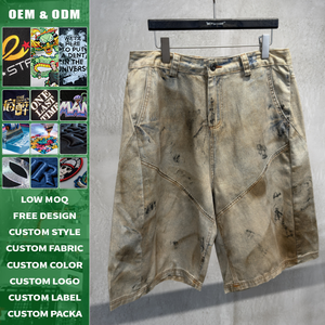 Jeans de Mezclilla Amarillo Lodo Vintage de Corte Holgado para Hombre con Diseño Estampado de Salpicaduras de Pintura, Lavado Claro, Transpirables y Ecológicos - Product Image 1