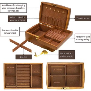 Phụ nữ bằng gỗ hộp đồ trang sức với khóa và chìa khóa, vừa tự nhiên gỗ lưu trữ hộp lớn không gian lưu trữ - Product Image 4