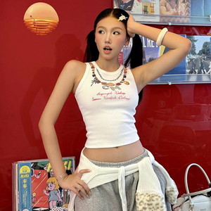 เสื้อกล้ามถักลายกราฟฟิตี Island Holiday Letter ทรงเข้ารูป ยืดหยุ่นได้หลากหลาย สไตล์สาวฮอต - Product Image 3