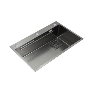 Fregadero de Cocina con Diseño de Panal de Abeja 680x450mm Negro Titanio PVD Acero Inoxidable SUS304 de un Solo Tazón con Grifo Extraíble Incluido - Product Image 1