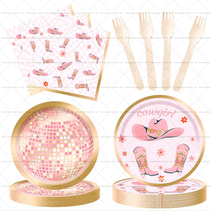 DAMAI Cowgirl Disco Birthday Party Plates Napkins Tableware Set 40-60 Pcs Plastic <b>for</b> Bachelorette Celebration Decorations - Product Image 3