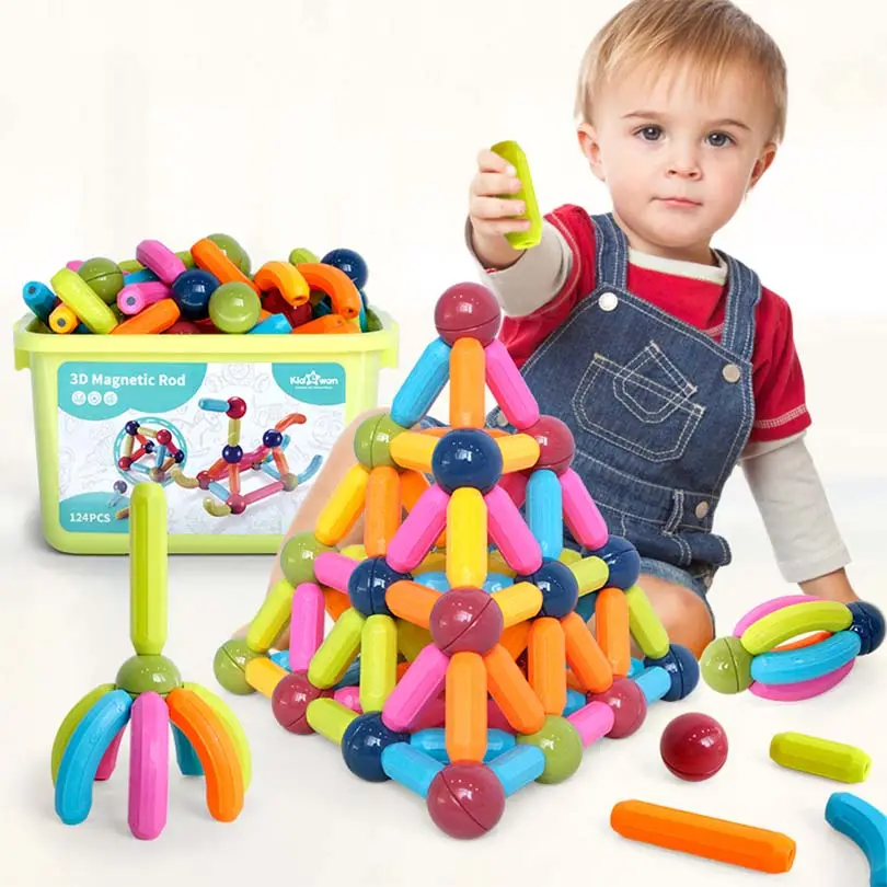 Melhor conjunto de brinquedos magnéticos divertidos para crianças, blocos de construção magnéticos, bastões e bolas magnéticas, conjunto de brinquedos para crianças, 2024