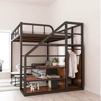 Lit superposé en métal robuste de 1,2 mm d'épaisseur pour adultes, sans grincement, gain de place, en acier, avec bureau et escalier