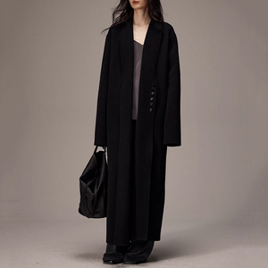 Abrigo de Cachemira de doble cara negro de lujo Weshallo, abrigos de lana de pelo de camello rectos largos de Invierno para mujer - Product Image 4