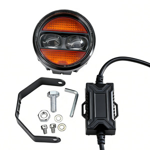 Motorcycle Spotlights Round Dual Lenses 12V LED Off-Road <b>Lighting</b> With <b>Wiring</b> Harness - Product Image 1