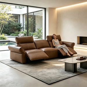 Sofá Reclinable Eléctrico de Cuero de Lujo Estilo Italiano de <span class=keywords><strong>3</strong></span> <span class=keywords><strong>Plazas</strong></span> con Control <span class=keywords><strong>Motorizado</strong></span> del Reposacabezas, Sofá Modular para Villa - Product Image 1