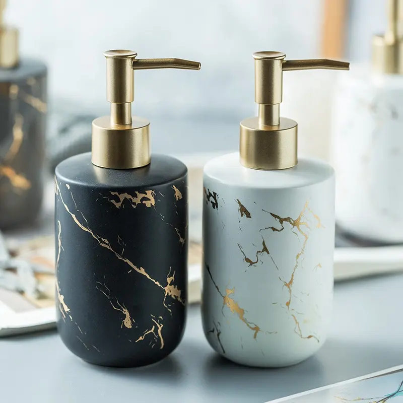 Nordic Style Ceramic Hand Sanitizer Bottle Marble Soap Dispenser Push Type Shampoo Shower Gel Lotion Bottle Bathroom Accessories