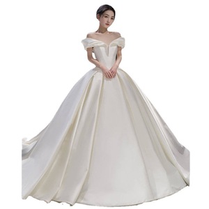 French Satin Wedding Dress Off Shoulder Sweetheart Neckline Ball Gown Natural Waist Simple Solid Color X037 - Product Image 5