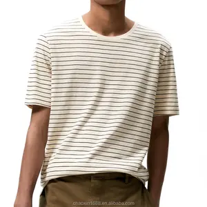 OEM-Camiseta de punto suave de alta calidad para hombre, jersey básico de algodón 100%, ligero, fabricación informal, a rayas