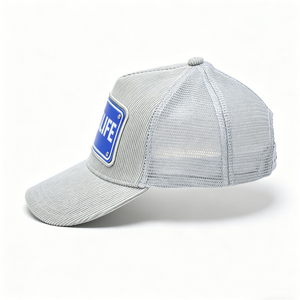 Casquette Trucker en Velours Côtelé Gris avec Dos en Maille Respirante, Patch Brodé THUG LIFE, Style Décontracté Hip Hop, Idéale pour le Sport et les Activités de Plein Air - Product Image 3